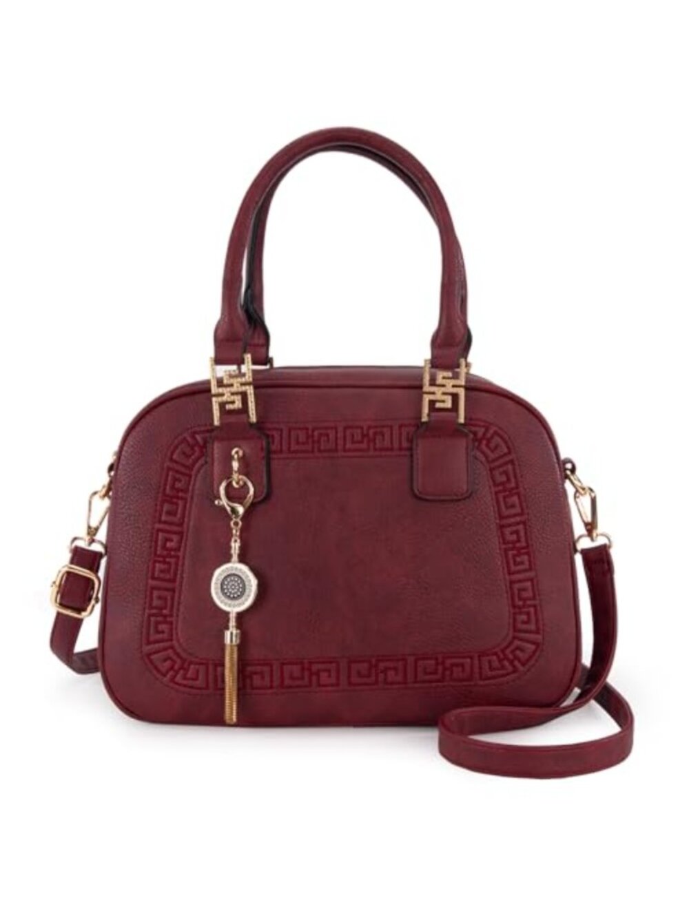 Faux Leather Satchel Handbag Women's Crossbody Purse with Tassel Charm